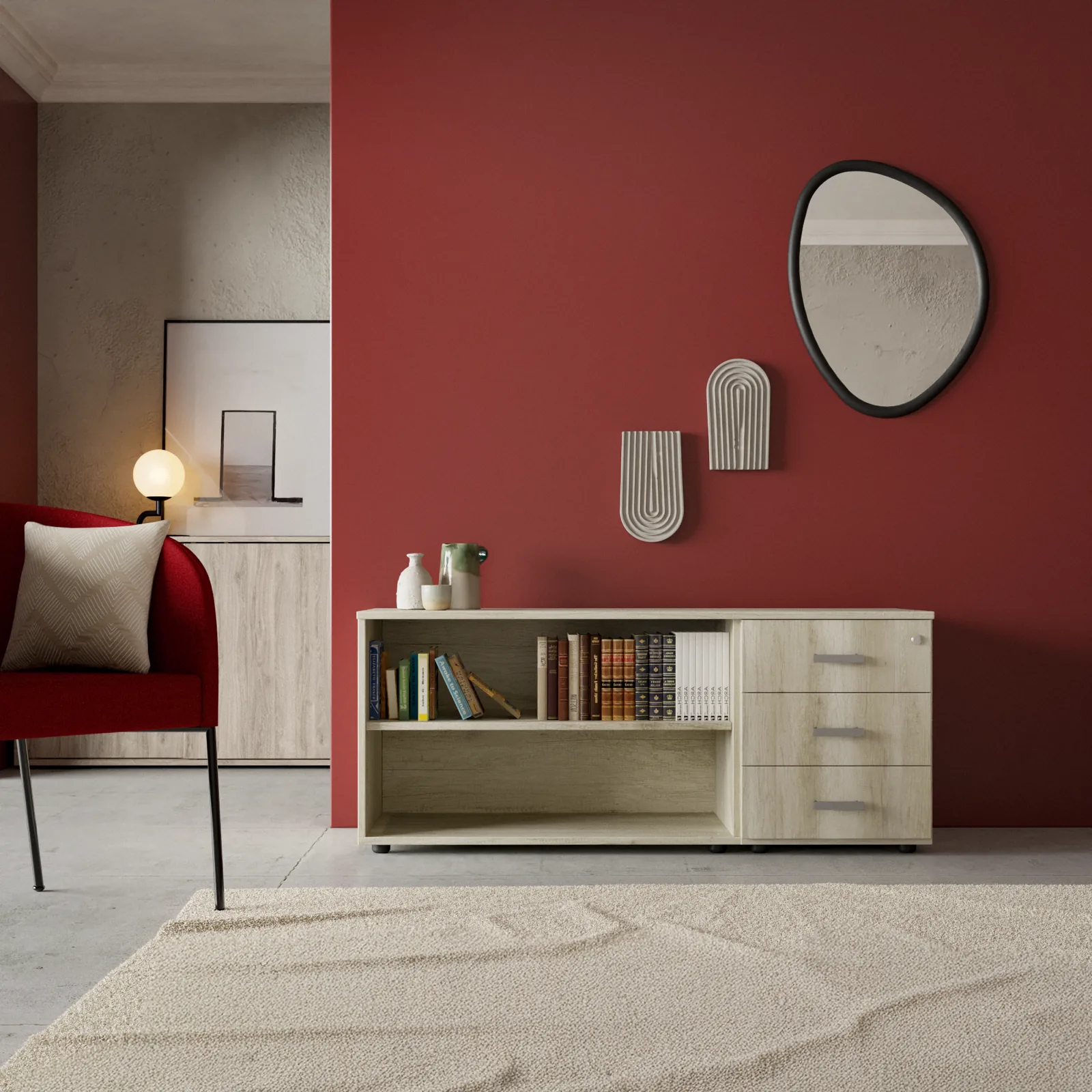 Credenza 135 - 3 cajones - Helsinki - Lino Rojo